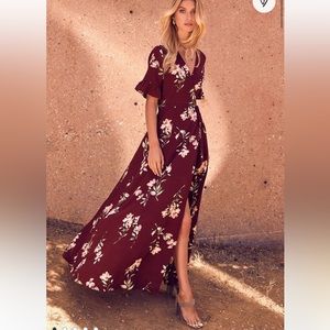 Lulus spring floral wrap maxi dress S